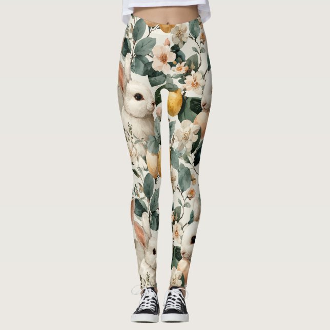Leggings Lapin de Pâques Floral Vintage (9) (Devant)