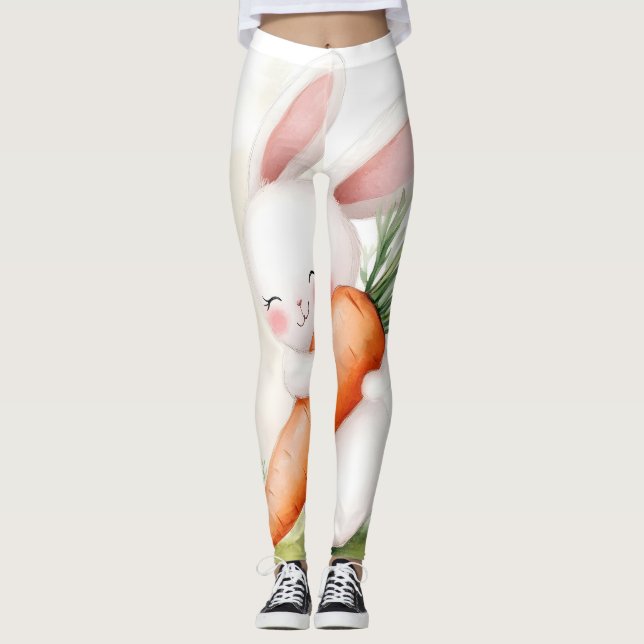 Leggings Lapin de printemps à l'aquarelle mignon Carotte (Devant)