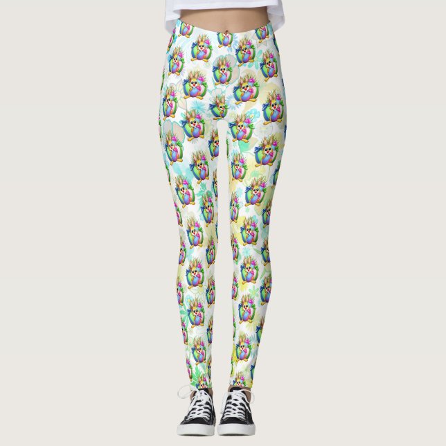 Leggings Lapin drôle mordant un œuf de Pâques (Devant)