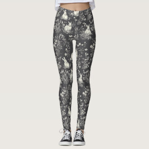 Leggings Lapin Élégant Toile Floral Motif Vintage (3)