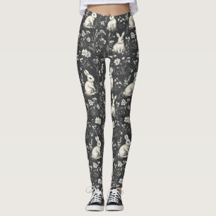 Leggings Lapin Élégant Toile Motif Floral Vintage