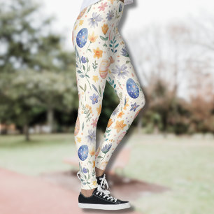 Leggings Lapin Fleurs Œufs Pastel Aquarelle Intemporels