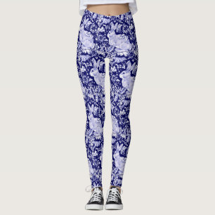 Leggings Lapin Motif Bleu foncé Oiseau Blanc Floral Unique