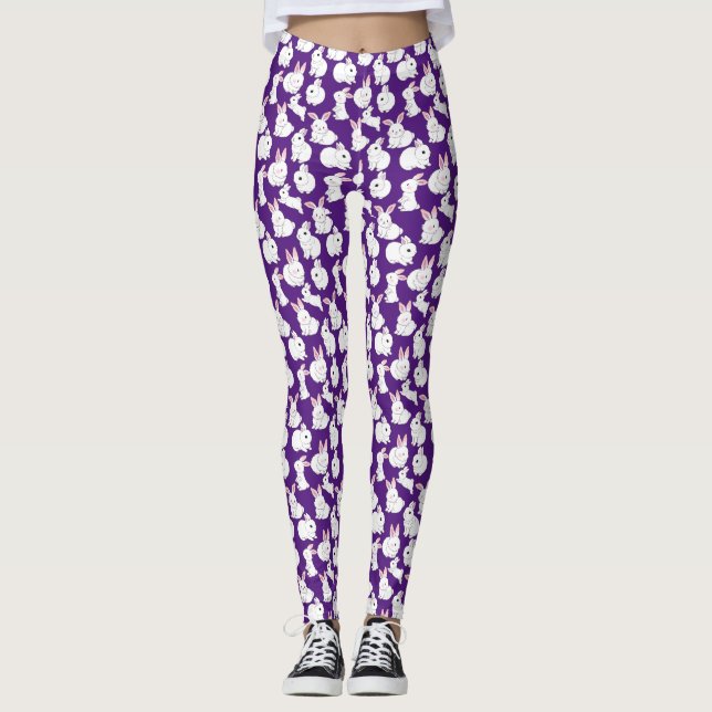 Leggings Lapins blancs motif 01.bw Violet foncé (Devant)