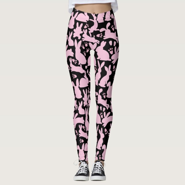 Leggings Lapins roses Motif Black BG (Devant)