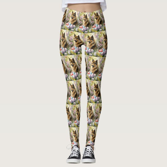 Leggings Lapphund finlandais avec oeufs de Pâques (Devant)