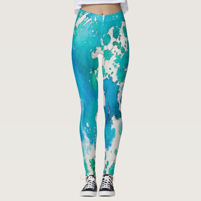Leggings L'aquarelle blanche bleue éclabousse (Devant)