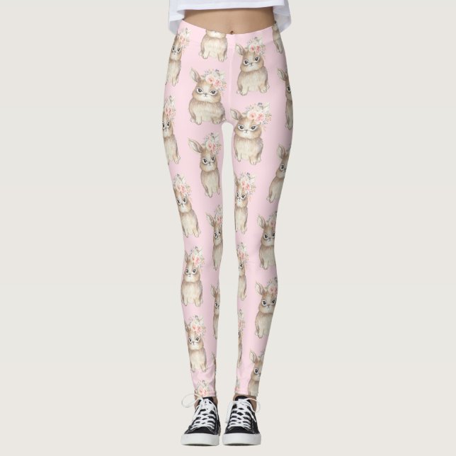 Leggings L'aquarelle florale Girly de lapin rougissent des (Devant)