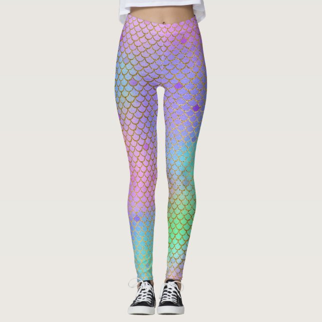 Leggings L'arc-en-ciel en pastel de motif d'échelles de (Devant)