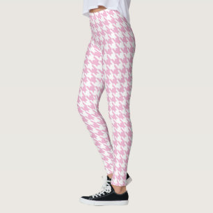 Leggings Large Pied De Poule Houndstooth rose blanc