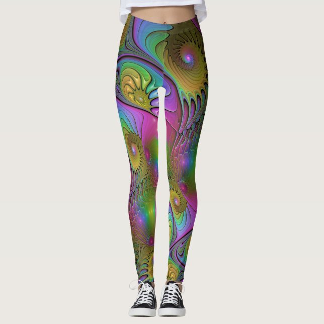Leggings L'Art Abstrait Fractal Lumineux et Coloré (Devant)