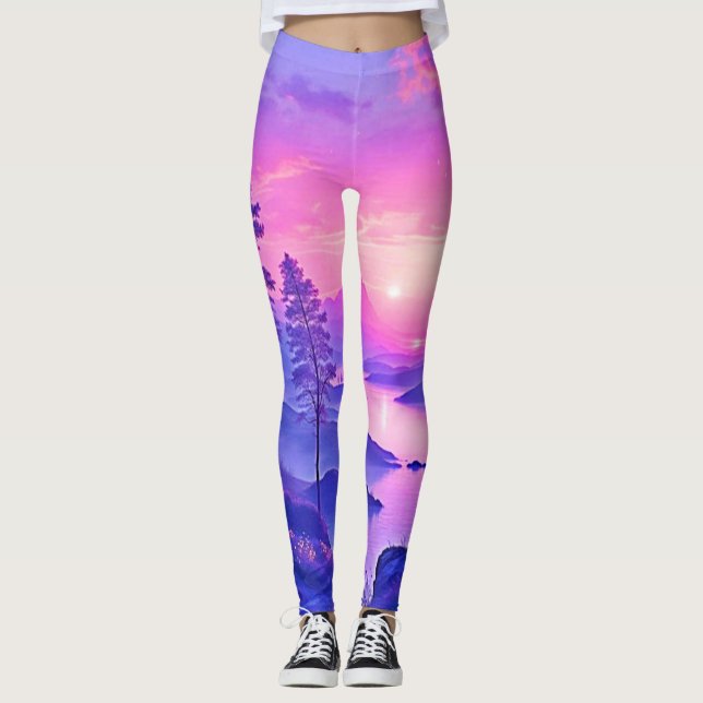 Leggings L'art paysager du coucher de soleil violet (Devant)