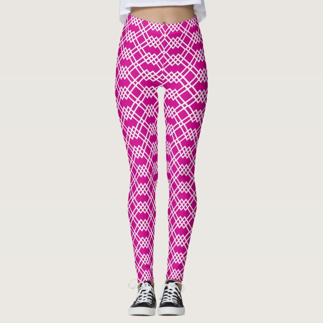 Leggings Latis moderne Géométrique Framboise rose & blanc (Devant)