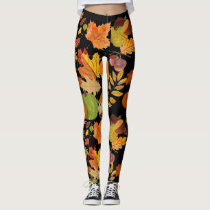 Leggings L'automne foncé coloré laisse botanique fleuri