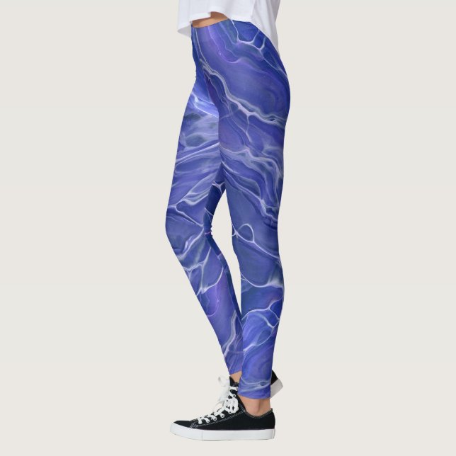 Leggings Lavande Bleu Marbre Acrylique Abstraction (Gauche)