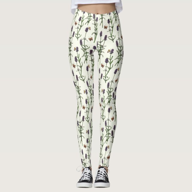 Leggings Lavande et papillons sur blanc (Devant)
