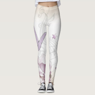 Leggings Lavande Vintage, Papillon, Musique, Horloges