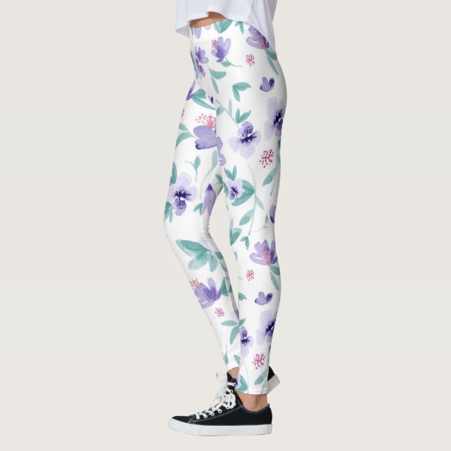 Leggings Lavande violet fleurs mignonnes motif (Gauche)