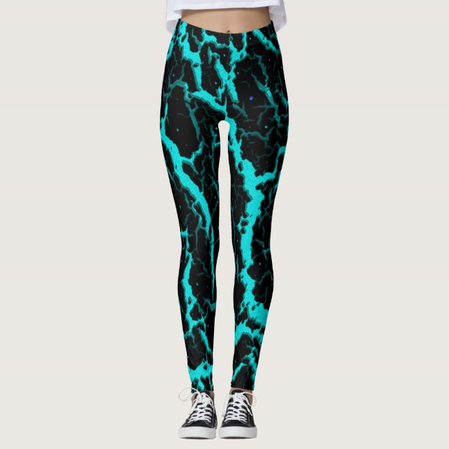 Leggings Lave de l'espace fissuré - Cyan (Devant)