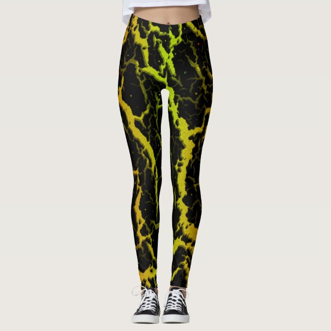 Leggings Lave spatiale fissurée - Orange/Lime (Devant)