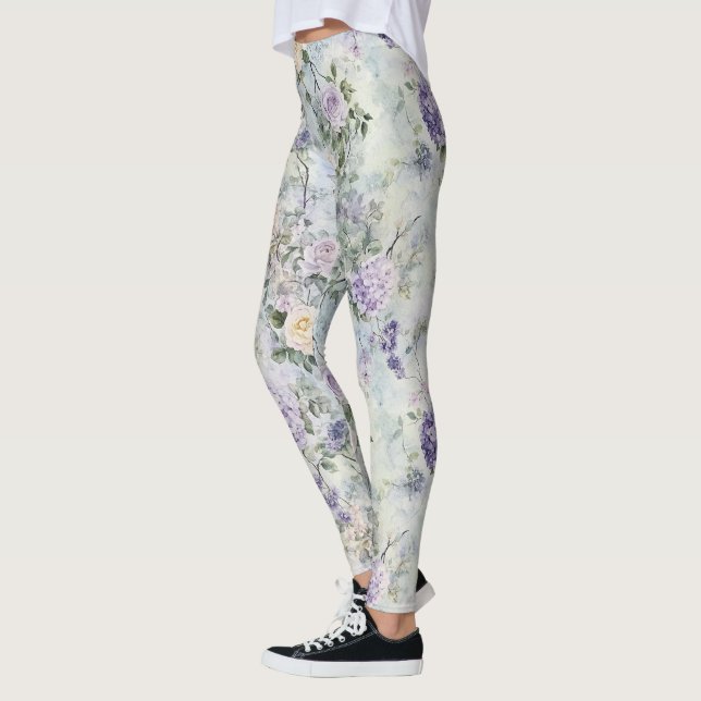Leggings Lavender Purple Cream Romantic Floral (Gauche)