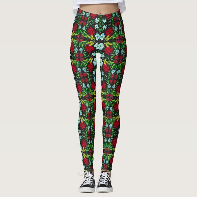 Leggings Le bout droit des femmes de guêtres de poinsettia (Devant)