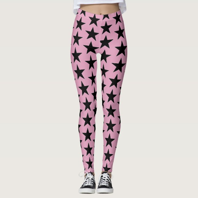 Leggings Le Bubblegum Rose aux étoiles noires (Devant)
