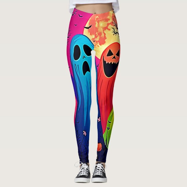 Leggings Le design de la fête d'Halloween de Neon Ghosts (Devant)