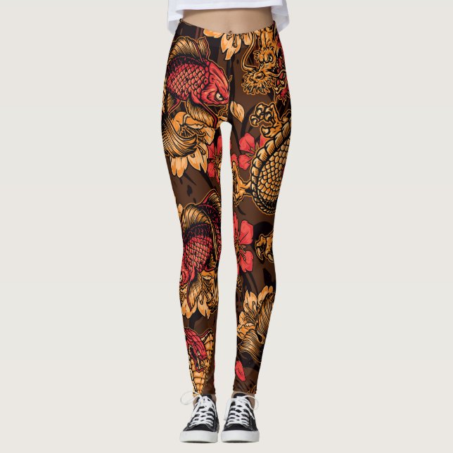 Leggings Le dragon japonais koi motif. (Devant)