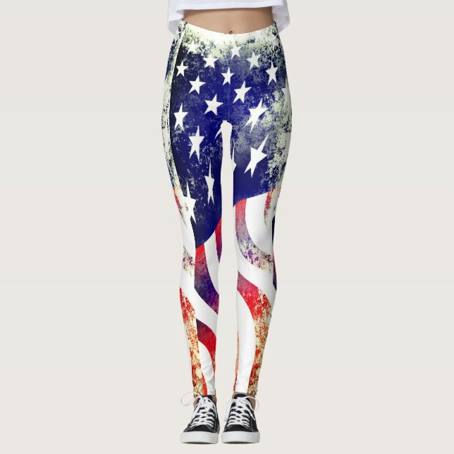 Leggings Le drapeau patriotique américain en détresse Grung (Devant)