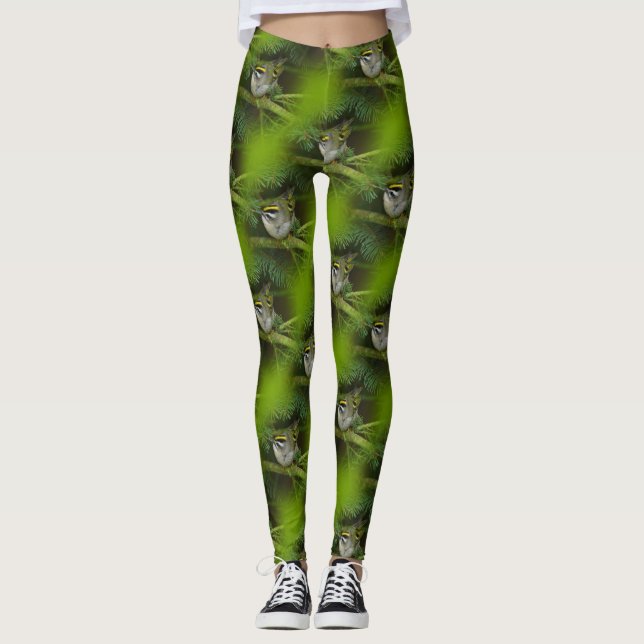 Leggings Le mignon oiseau chanteur Kinglet provoque un remu (Devant)