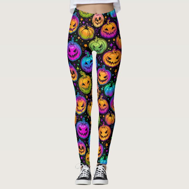 Leggings Le Motif Citrouille d'Halloween brillant et multic (Devant)