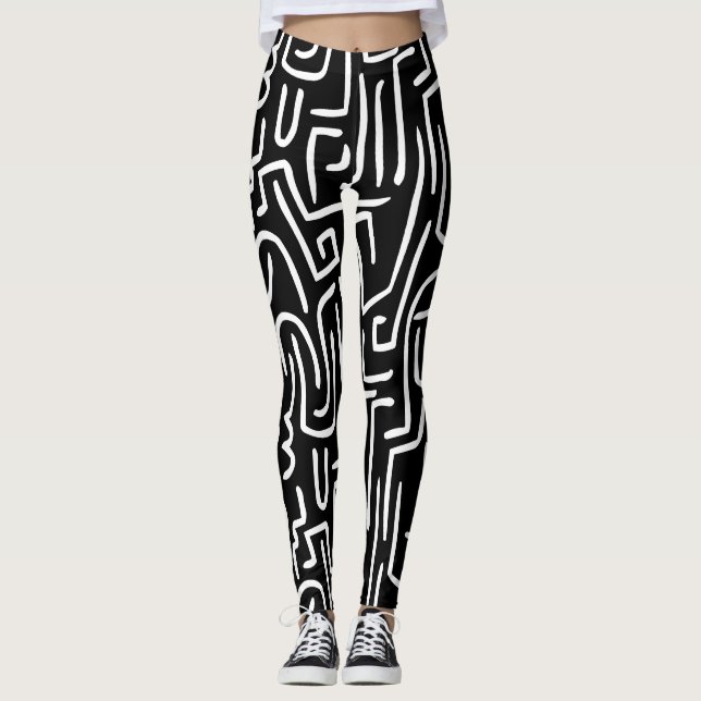 Leggings Le résumé raye 130318 - blanc sur le noir (Devant)