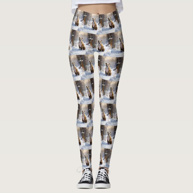 Leggings Le Staffordshire Américain Laisser Neige Noël (Devant)