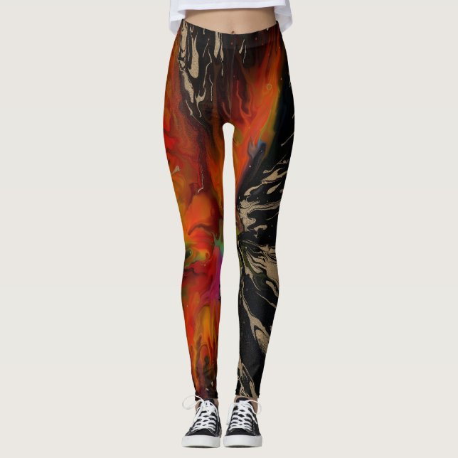 Leggings Le vol du phénix – Renaissance abstraite ardente (Devant)