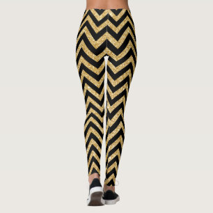 Leggings Le zigzag noir de parties scintillantes d'or barre