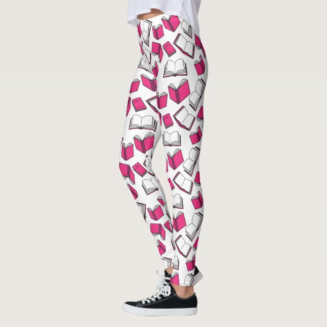 Leggings Lecteur de livre Auteur de bibliothèque rose Motif (Gauche)