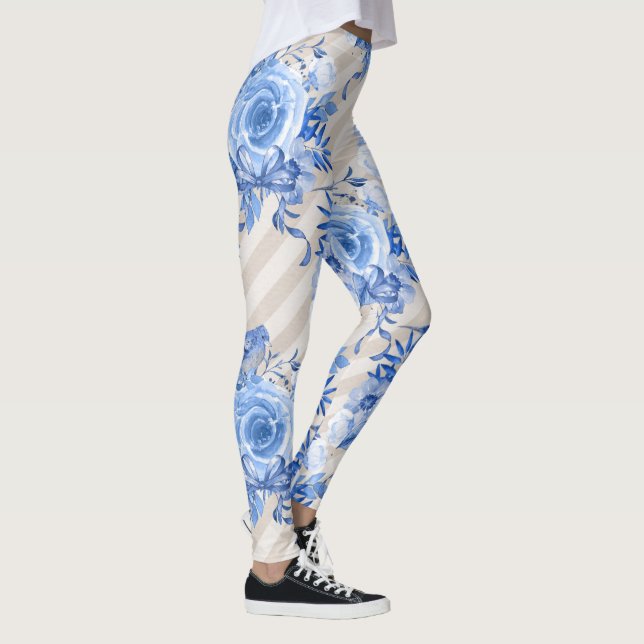 Leggings Légende florale pour femmes design bleu Fleurs (Droite)