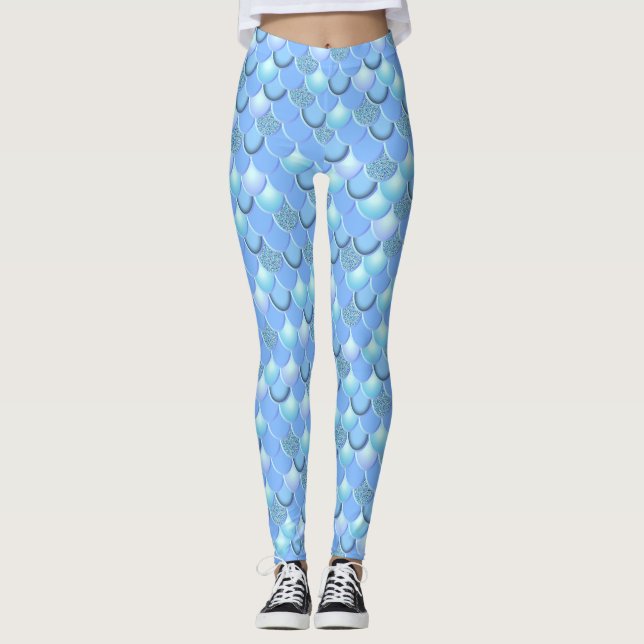 Leggings Légendes à échelle bleue de la mer de sirène (Devant)