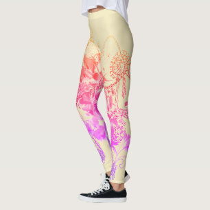 Leggings Légendes Abstraites florales violettes et roses