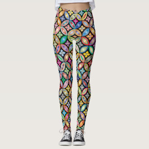 Leggings légendes aux fleurs géométriques colorées