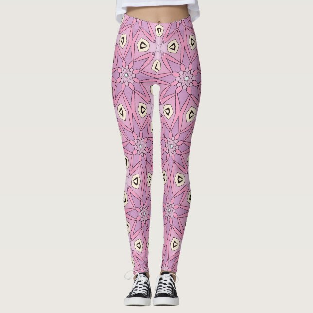 Leggings légendes aux fleurs géométriques pastel (Devant)