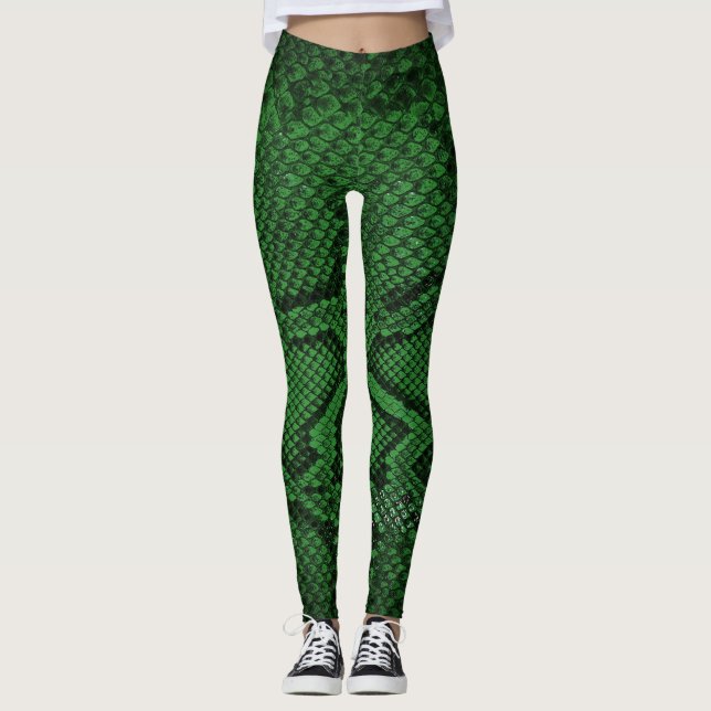Leggings Légendes avec motif de serpent vert foncé (Devant)