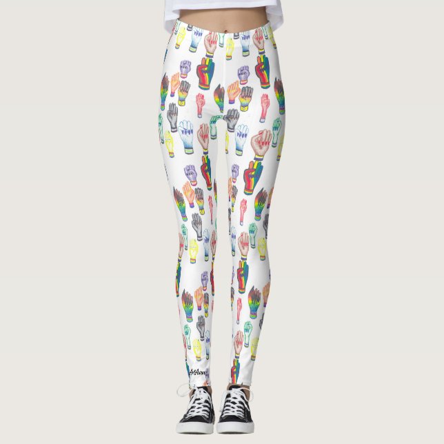 Leggings Légendes avec poings arc-en-ciel. (Devant)
