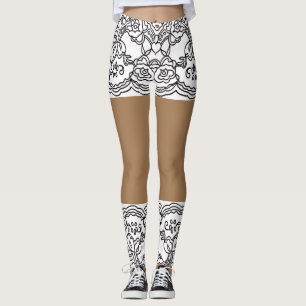 Leggings Légendes beiges-XS-XL de la dentelle de jupe