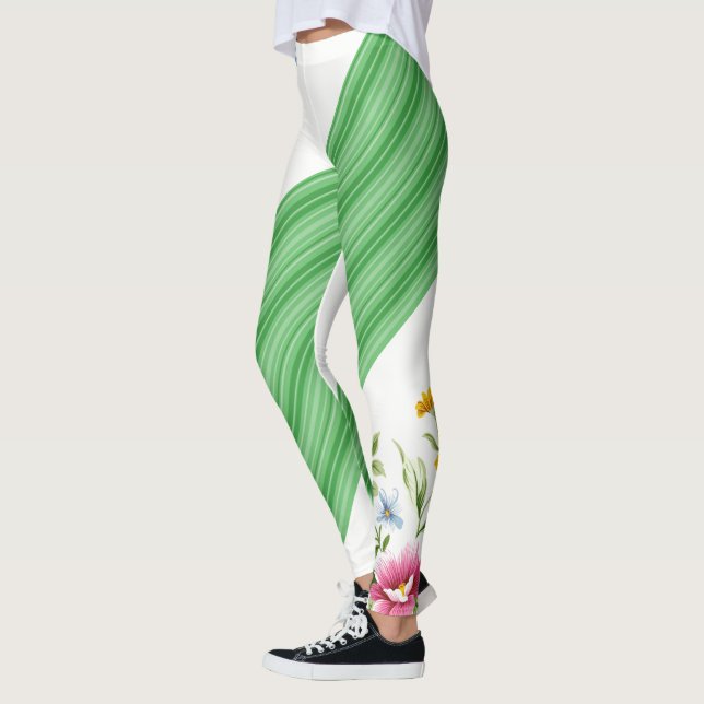 Leggings Légendes blanches florales vertes (Gauche)