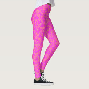 Leggings Légendes chaudes roses et orangées en damas