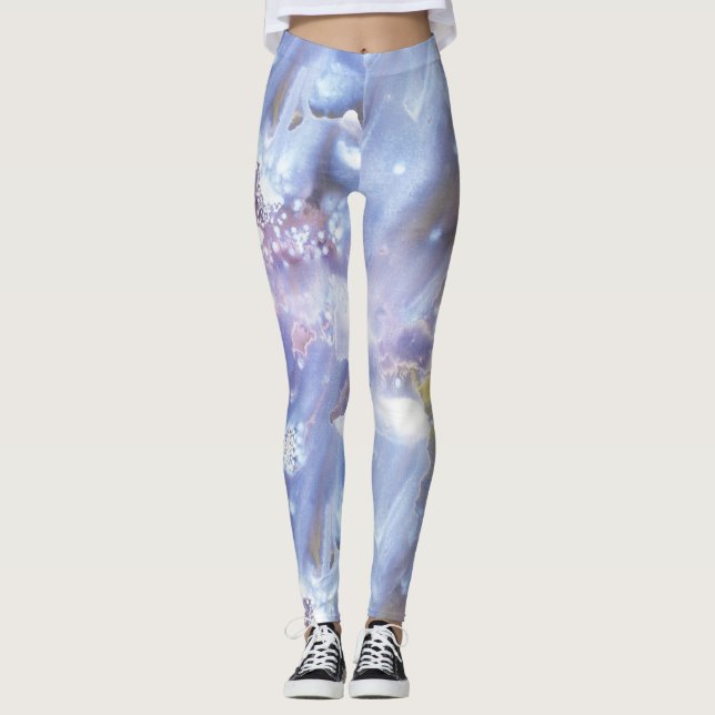 Leggings Légendes d'aquarelle bleu et blanc (Devant)