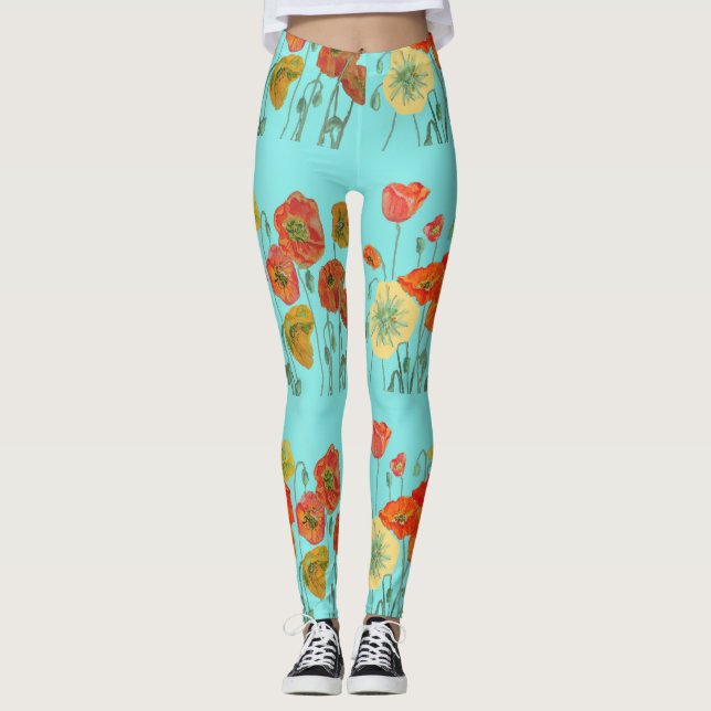 Leggings Légendes d'aquarelle d'orange et de pavot d'eau (Devant)