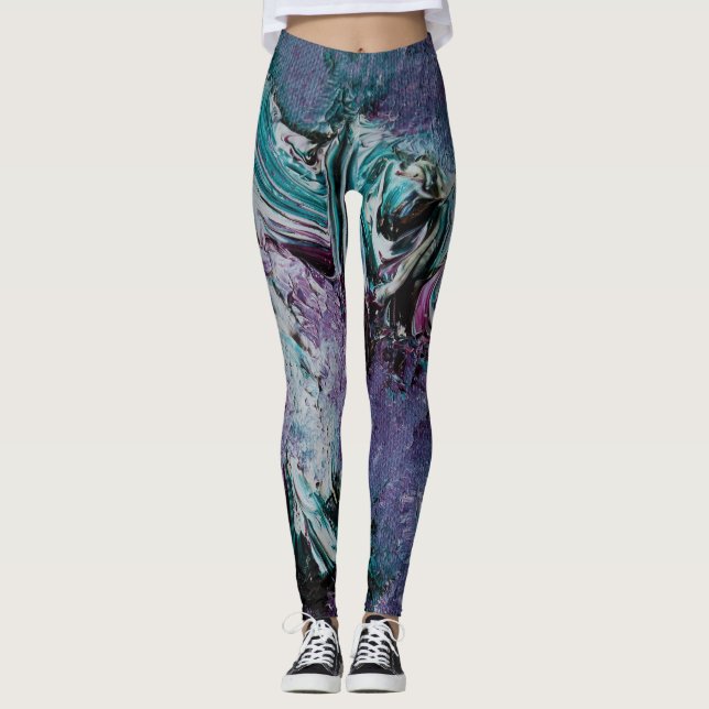 Leggings Légendes d'art Abstrait funky - violet et vert (Devant)